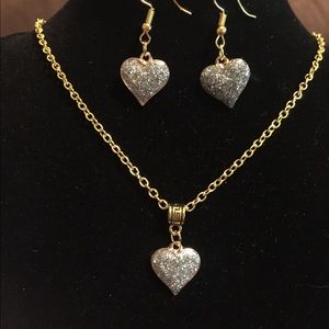 Silver glitter heart necklace